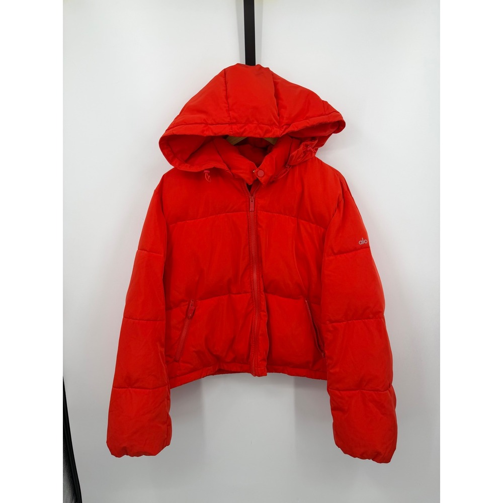 Alo Yoga introspective Puffer Jacket Women Large Red Quilted Hooded Zip Up